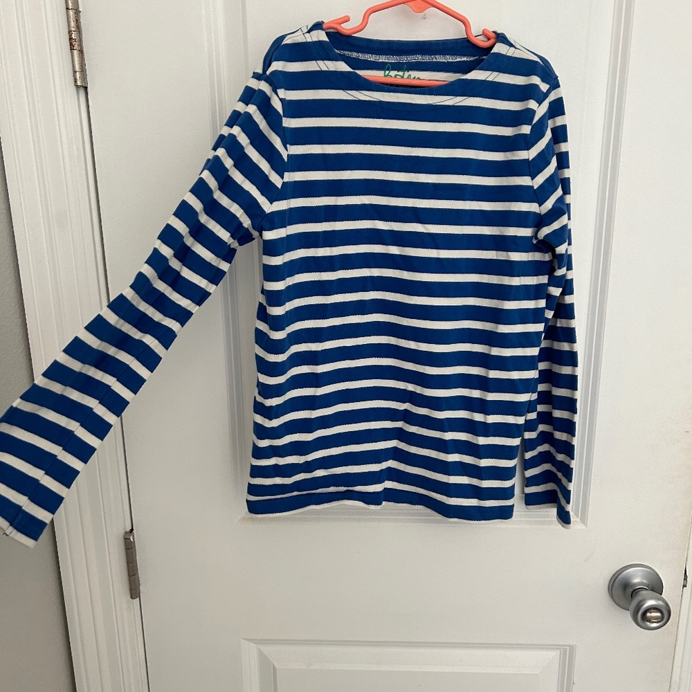 Boys Boden blue and white long sleeve shirt